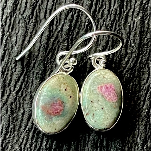 Natural Ruby in Fuchsite Sterling Silver Earrings - Picture 5 of 8